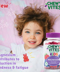 Chewy Vites Kids Magnesium 2 Months Supply 60 Kids Vitamins Gummies 500mg Magnesium Citrate Providing 56mg per Gummy Real Fruit Juice Age 3 + Berries Flavour
