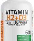 Bronson Vitamin K2 (Mk7) With D3 Supplement Non Gmo Formula 5000 Iu Vitamin D3 and 90 Mcg Vitamin K2 Mk-7 Easy To Swallow Vitamin D and K Complex 60 Capsules