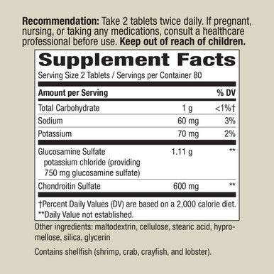 Nature'S Way Glucosamine Chondroitin, Joint Health Support* Supplement, 160 Tablets