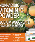 Non Acidic Vitamin C Powder Sodium Ascorbate Non Gmo Soluble Fine Crystals - Healthy Immune System, Antioxidant And Cell Protection - 1 Pound (16 Oz, 454 Grams)