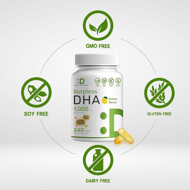 Deal Supplement DHA Supplements | 240 Softgels Burpless Lemon Flavor DHA 1000mg + EPA 500mg Wild Caught Fish