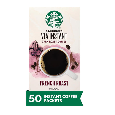 Starbucks VIA Instant Coffee, Dark Roast Coffee, Italian Roast, 100% Arabica, Single-Serve, 1 Box (50 Packets) | 100% Arabica instant coffee packets; Italian Roast dark roast; 1 box, 50 packets