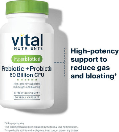 Hyperbiotics Prebiotic + Probiotic 60 Billion CFU (Prev. Pre+Pro 60B) | High-Potency Immune & Upper Respiratory Probiotic | Reduce Gas & Bloating | Shelf-Stable | Vegan | 30 Capsules