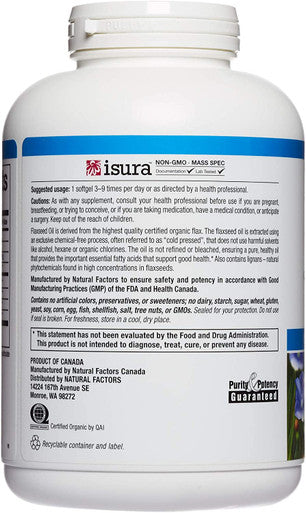 Omega Factors by Natural Factors Flaxseed Oil Supports Overall Health with Omega3 6 and 9 Fatty Acids 360 softgels 360 servings