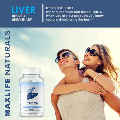 Maxlife Naturals Tudca Liver Support Supplement - Tudca 500mg 60 SERVINGS - Liver Cleanse - Liver Rescue Aid Bile Salts - Tudca Bile Salt - Assist Liver Detox Cleanse Tudca Supplement (Tauroursodeoxycholic Acid)