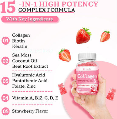 2 Pack Collagen Gummies For Women Men, Sugar Protein Collagen Gummies, 2500Mg Hydrolyzed Collagen Peptide Type I Ii Iii V X With Biotin Vitamin C A B D E For Skin Hair Nails Joint Muscle