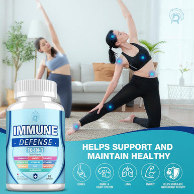 (2 Pack Immune Support Supplement, 10-In-1 Immune Defence With Vitamin C B6 B12 Vit D, Zinc, Echinacea Quercetin Turmeric Black Elderberry Extract Immune Boosters For Adult