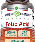 Amazing Nutrition Formulas Folic Acid (Vitamin B9) 400 mcg Tablets | Non-GMO | Gluten | Made in USA (400 mcg 250 Count)