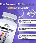 Heightener Natural Height Growth Supplement For Kids Teens And Adults To Increase Bone Strength And Grow Taller Height Maximizer Pills With L Arginine Calcium and Zinc 60 Capsules