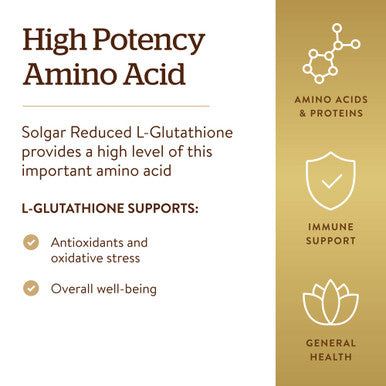 Solgar Reduced L-Glutathione 250 Mg 60 Vegetable Capsules - Antioxidant Support - Free Form Amino Acids - Non-Gmo Vegan Gluten Free Dairy Free Kosher - 60 Servings