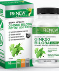 Renew Actives Ginkgo Biloba Brain Supplement With Red Panax Ginseng Extract, 50:1 Ratio For Max Performance - Supports Cognitive Function & Memory - 60 Capsules