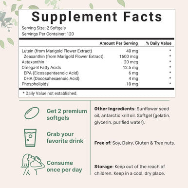 Micro Ingredients Lutein & Zeaxanthin 40mg Softgels 240 Count with Astaxanthin Omega-3s & Phospholipids | Eye + Vision Health Vitamins | Third Party Tested Non-GMO Gluten
