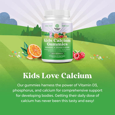 Natures Craft Delicious Kids Calcium Gummies - Toddler Vitamin D and Calcium Gummies for Children - Kids Vitamin Gummies with Calcium and Vitamin D for Muscle Bone and Teeth Development - Kosher Childrens Gummies