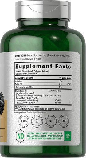 Black Seed Oil 2000mg | 120 Softgel Capsules | Cold Pressed Nigella Sativa Pills | Non-GMO, Gluten Free | by Horbaach
