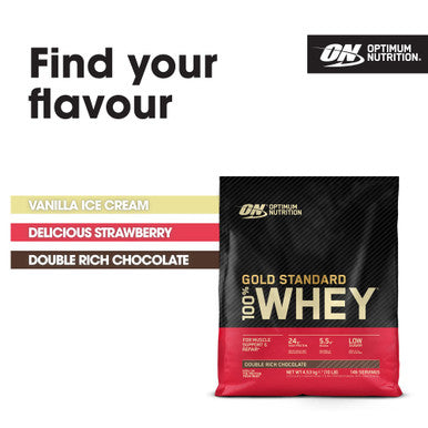 Optimum Nutrition Gold Standard 100% Whey Muscle Building And Recovery Protein Powder With Naturally Occurring Glutamine And Bcaa Amino Acids Double Rich Chocolate Flavour 146 Servings 4.53 Kg