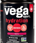 Vega Sport Hydration Electrolyte Powder, Berry - Post Workout Recovery Drink for Women and Men, Vitamin C, Vegan, Keto, Sugar Free, Dairy Free, Gluten Free, Non GMO, 5 oz