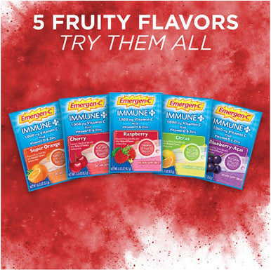 Emergen-C Immune+ Vitamin C 1000mg Powder, Plus Vitamin D And Zinc (Raspberry Flavor), Immune Support Dietary Supplement Fizzy Drink Mix, Antioxidants & Electrolytes, 0.32 Ounce (Pack of 10)