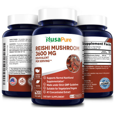 NusaPure Reishi Mushroom Extract 3600 mg Equivalent 200 Veggie Caps (Vegan, Non-GMO & Gluten-Free)