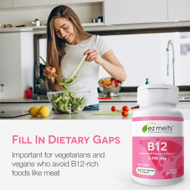 Ez Melts B12 Sublingual Vitamin 2,500 Mcg, Methylcobalamin, Sugar-Free, 3-Month Supply