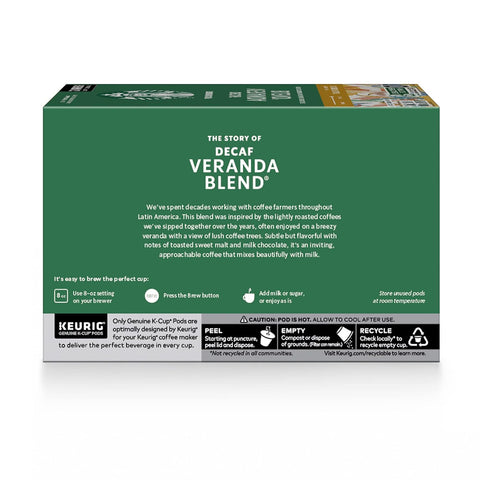 Starbucks K-Cup Coffee PodsÃƒÂ¢Ã¢â€šÂ¬Ã¢â‚¬ÂStarbucks Blonde Roast CoffeeÃƒÂ¢Ã¢â€šÂ¬Ã¢â‚¬ÂDecaf Veranda BlendÃƒÂ¢Ã¢â€šÂ¬Ã¢â‚¬Â100% ArabicaÃƒÂ¢Ã¢â€šÂ¬Ã¢â‚¬Â1 box (10 pods)