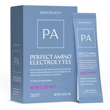 BodyHealth PerfectAmino Electrolyte Drink Mix Mixed Berry No Sugar Keto & Fasting Friendly Hydration with Trace Minerals Stick Packs