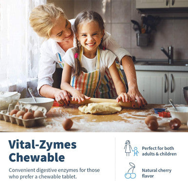 Klaire Labs Sfi Health Vital-Zymes Chewable Digestive Enzymes For Adults & Kids - Enzymes For Digestion - Cherry-Flavored - May Help Reduce Occasional Gas, Bloating & Indigestion (180 Chewables)
