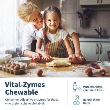 Klaire Labs Vital-Zymes Chewable Digestive Enzymes - Broad Spectrum, DPP-IV Activity Digestive Enzymes - Supports The Breakdown of Proteins, Fats, Carbs, Sugars & Fibers - Gluten (180 Tablets)