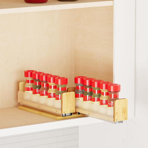 SpaceAid Bamboo Pull Out Spice Rack Organizer for Cabinet, Heavy Duty Slide Out Seasoning Kitchen Pantry Sliding Vertical Organization, 7.6" Wide, 3 Drawers(2" Wide), 2-Tier, Natural