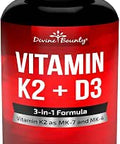 Vitamin K2 (MK7 and MK4) with D3 Supplement Vitamin K and D as MK7 100mcg MK4 500mcg and 5000 IU Vitamin D3 3in1 Formula Bone and Heart Support 90 NonGMO Vegetarian Capsules
