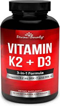 Vitamin K2 (MK7 and MK4) with D3 Supplement Vitamin K and D as MK7 100mcg MK4 500mcg and 5000 IU Vitamin D3 3in1 Formula Bone and Heart Support 90 NonGMO Vegetarian Capsules