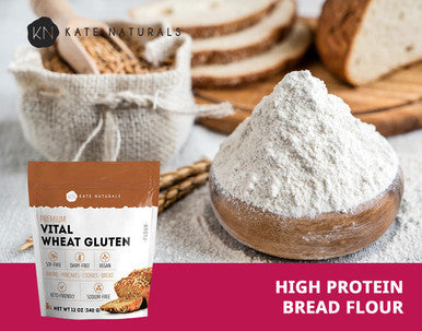 Kate Naturals Vital Wheat Gluten For Bread Making Baking Additive & Seitan. Compatible With Bread Machine (12Oz High Protein Flour)