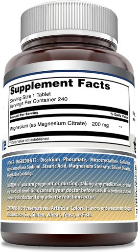 Amazing Nutrition Formulas Magnesium Citrate 200 Mg | Tablets Supplement | Non-GMO | Gluten | Made in USA (1 Pack 240 Count)