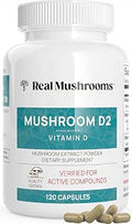 Real Mushrooms Vitamin D2 from Shiitake and Agaricus Vegan MushroomBased D Supplement Vitamins for Overall Wellness Support Organic NonGMO 1000 IU 120 Count Functional Mushroom