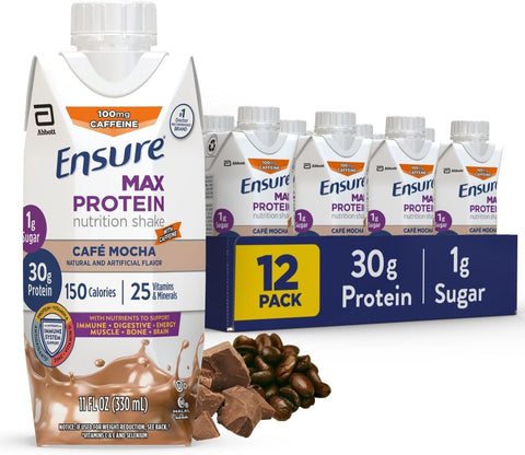 Ensure Max Protein French Vanilla Shake, 30g High Protein, 12 Pack | 30g Protein to Support Muscle Health & Manage Hunger for Adults, Each Protein Shake has 1g Sugar, 150 Calories, 4g Fiber