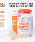 Genius Protein Powder, Vanilla - Dual Protein Blend with Improved Whey Isolate & Egg White for Lean Muscle Building for Men & Women - Grass-Fed Pre & Post Workout Meal Replacement Shake