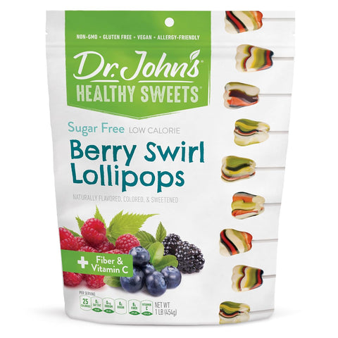 Dr. JohnÃƒÂ¢Ã¢â€šÂ¬Ã¢â€žÂ¢s Sugar Free Berry Swirl Lollipops ÃƒÂ¢Ã¢â€šÂ¬Ã¢â‚¬Å“ Keto Friendly, Vegan, Gluten Free ÃƒÂ¢Ã¢â€šÂ¬Ã¢â‚¬Å“ Xylitol & Erythritol, +Fiber & Vitamin C, Individually Wrapped ÃƒÂ¢Ã¢â€šÂ¬Ã¢â‚¬Å“ 60 Count (1 lb)