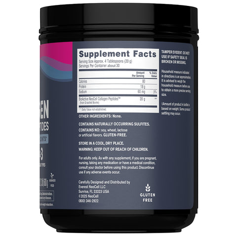 Neocell Super Collagen Peptides Powder 30 Servings Unflavored Types I & Iii Grass Fed Bovine Supplement Hair Skin & Nails For Women And Men