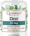 Quantum Health Zinc Gluconate 22mg Daily Immunity Boost Supplement Supports Energy Healthy Eyes Hair Skin and Nails Essential Mineral Immune Support for Women and Men 100 Capsules