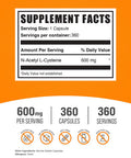 Bulksupplements.Com N-Acetyl L-Cysteine Capsules - N-Acetyl Cysteine 600Mg, Nac Supplement - 600Mg Per Capsule, Gluten Free - 1 Nac Capsule Per Serving, 360 Capsules (Pack Of 1)