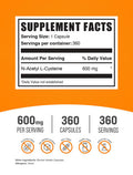 Bulksupplements.Com N-Acetyl L-Cysteine Capsules - N-Acetyl Cysteine 600Mg, Nac Supplement - 600Mg Per Capsule, Gluten Free - 1 Nac Capsule Per Serving, 360 Capsules (Pack Of 1)