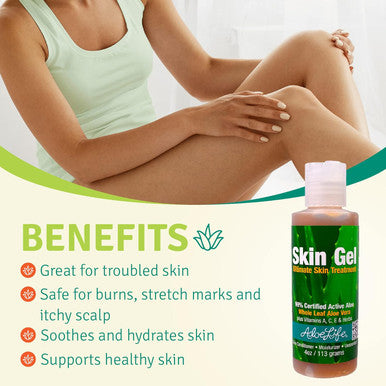Aloe Life Skin Gel & Herbs Ultimate Skin Treatment, 99% Certified Organic Whole Leaf Aloe Vera, Vitamins C, A, & E, Head-to-Toe Skin Care Support for the Whole Family, Fragrance-Free (4 oz)