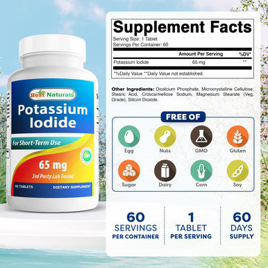 Best Naturals Potassium Iodide 65 mg - Dietary Supplement 60 Tablets (2 Bottles) (2)