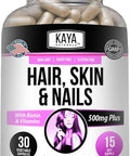 Kaya Naturals Hair Skin Nail Capsules BIOTIN Vitamin D Vitamin B-12 A Folic Acid Support Hair Support Vitamin Supplement
