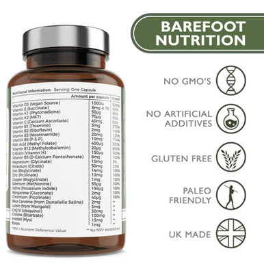 Barefoot Nutrition - Mums Pregnancy Support - Comprehensive Daily Nutrient Support for Before During and After Pregnancy - Contains Folic Acid Vitamin D3 B12 and More - 60 Vegan Capsules