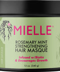 Mielle Organics Rosemary Mint Strengthening Hair Masque, Essential Oil & Biotin Deep Treatment, Miracle Repair for Dry, Damaged, & Frizzy Hair, 12 Ounces