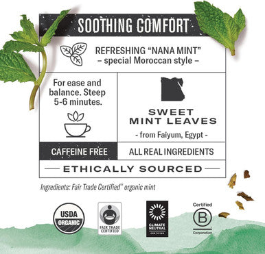 Numi Organic Moroccan Mint Tea 18 Tea Bags Refreshing Nana Mint Caffeine Herbal Tea (Pack of 2)