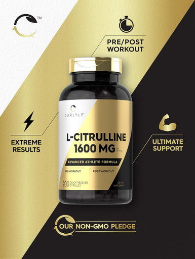 Carlyle L Citrulline Capsules 1600mg | 200 Count | Advanced Athlete Formula Non-GMO Gluten Supplement