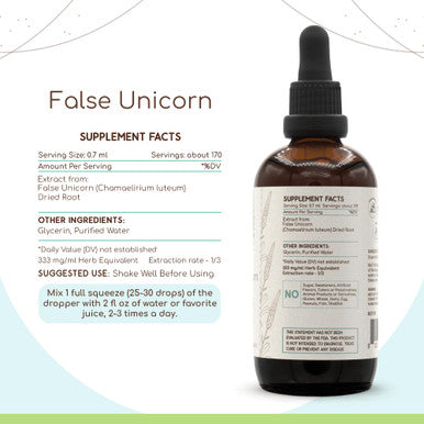 False Unicorn B120 Alcohol-Free Herbal Extract Tincture, Concentrated Liquid Drops Natural False Unicorn (Chamaelirium Luteum)
