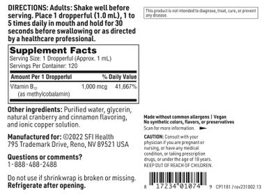 Klaire Labs- B12 Liq (Methylcobalamin) 1 mg 4 fl oz