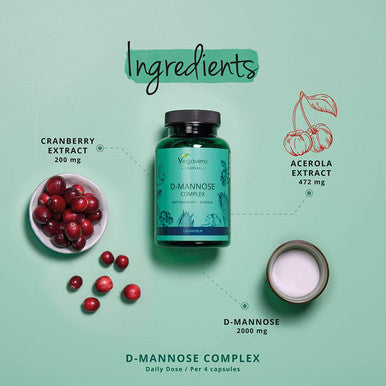 D-Mannose Complex VegaveroÃƒâ€šÃ‚Â® | 100% Natural UTI Support | with Cranberry, Vitamin C, 2000mg D Mannose | No Additives | 120 Vegan Capsules